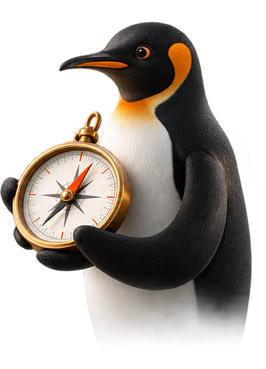 Pinguïn met kompas, symbool voor SEO bureau Pingwin