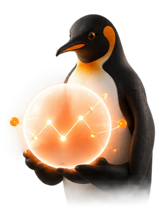 Pinguïn met lichtgevende bol, AI-oplossingen van Pingwin